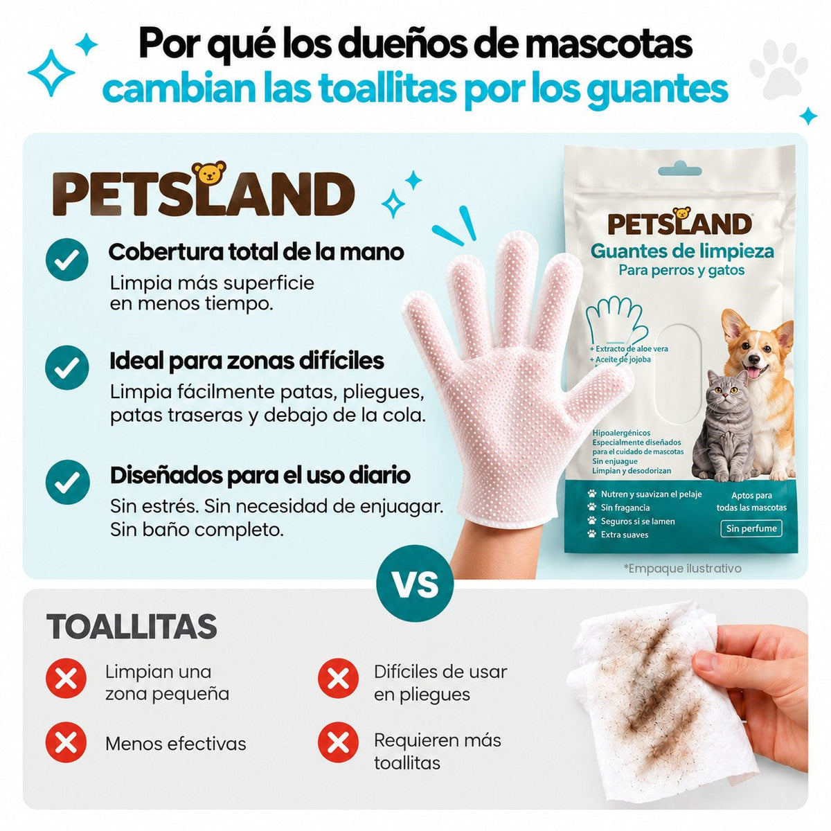 Guantes vs toallitas para mascotas